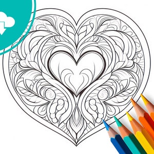 Relax Mandala - Coloring page, Instant Download, Heart-Design to print and color