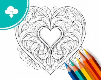 Relax Mandala - Coloring page, Instant Download, Heart-Design to print and color