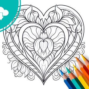 Relax Mandala - Coloring page, Instant Download, Heart-Design to print and color