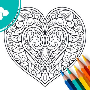 Relax Mandala - Coloring page, Instant Download, Heart-Design to print and color