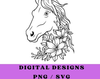 Horse SVG, Horse with Flowers SVG, Horse Cut File, Floral Horse Svg, Animal Face, Cute Horse Face svg, Horse Lover Svg Cut File, Horse Png