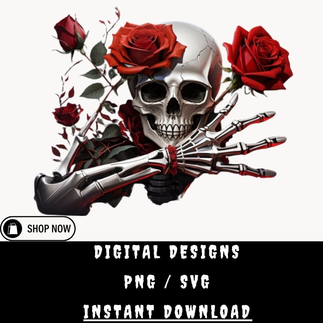 Skull Red Roses Svg, Skeleton Red Roses Svg, Floral Skull Svg, Skull ...