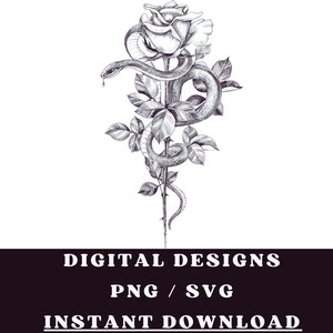 Snake With Flowers Svg, Floral Snake Svg, Floral Composition With Serpent Svg, Png Files, Instant Download, Digital Prints, Tattoo Svg File