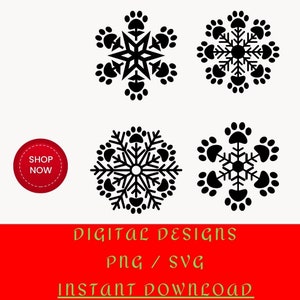 Snowflakes With Paw Svg Bundle, Snowflakes Svg, Paw Dog, Christmas Svg, Flake Winter Svg, Pet Animal Print,Digital download, Clip Art, Png