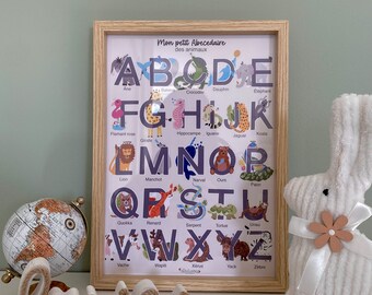 Affiche enfant abécédaire des animaux, alphabet des animaux personnalisable