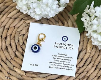Evil Eye Bag Charm: Gold Lobster Clasp, Nazar Boncuk Protection