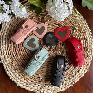Lip balm holder with keyring, Faux Leather Keyring - Chapstick bag charm, Lip Balm holder for keys or bag, best gift for her