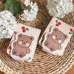 Mini Bear Leather lipstick holder with mirror, Bridesmaid Gift, Lipstick Case, Purse Accessory, Handmade Leather Case, mini purse charm bag