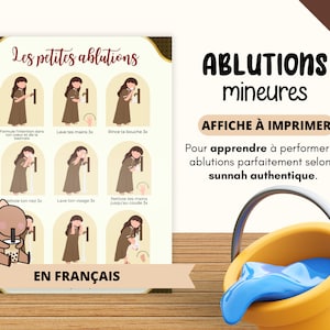 Poster to learn how to do small ablutions in Islam for children girls, wudhu to pray the salat prayer