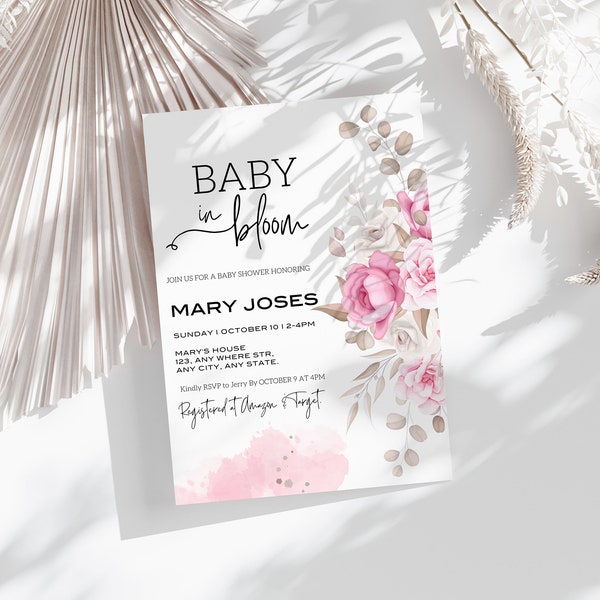 Baby in Bloom Editable Invite | Editable Baby Shower | Invitation  Template | Digital Download | Instant Download | Editable Invite