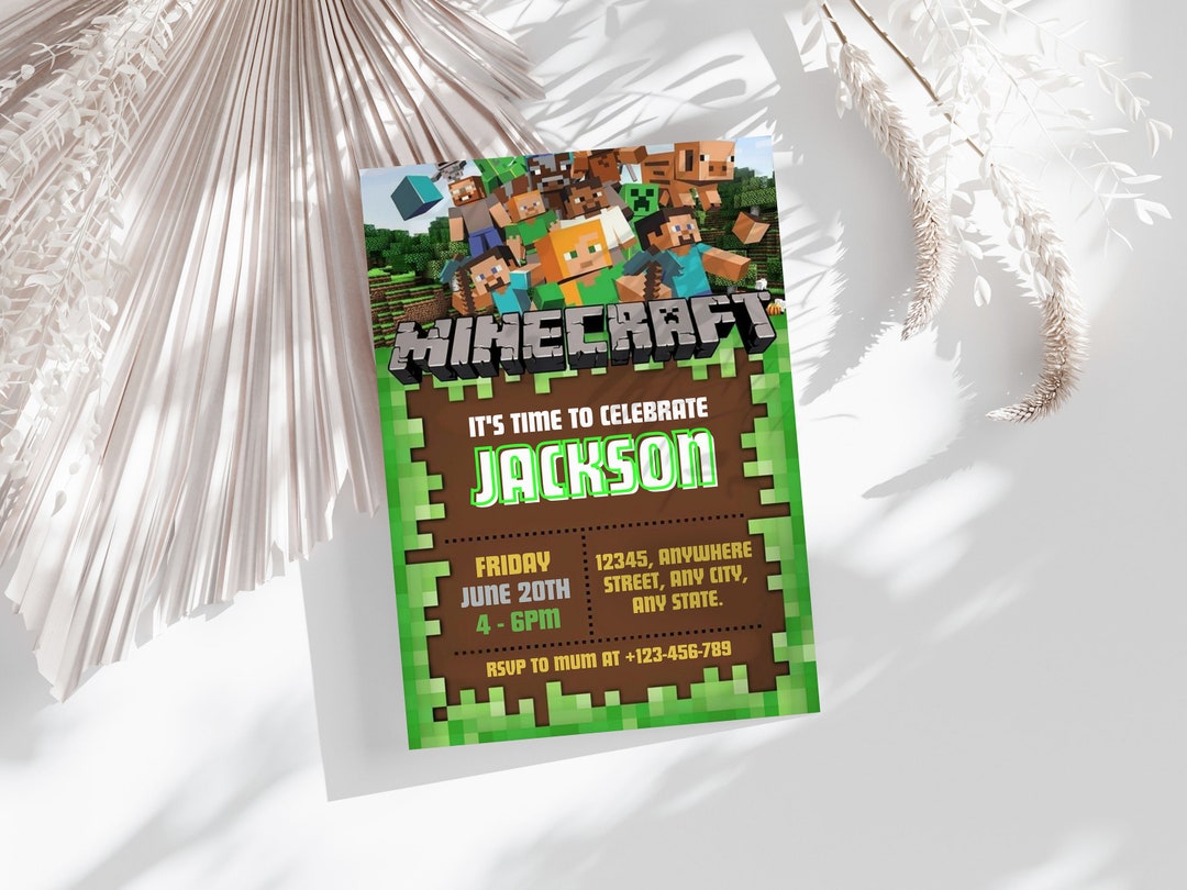 Tarjeta de cumpleaños editable de Minecraft / Tarjeta de invitación de ...