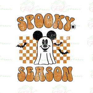 Retro Spooky Season PNG,  Cute Mouse Boo Png, Halloween Party, Not So Scary Kid, Mouse Ears