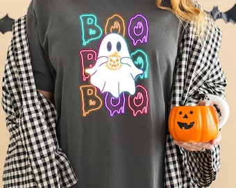 Comfort Colors Halloween Ghost T-Shirt: Neon Boo Party Shirt