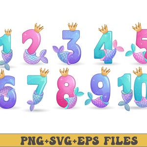 Mermaid Birthday Numbers SVG, PNG, EPS Bundle image 1
