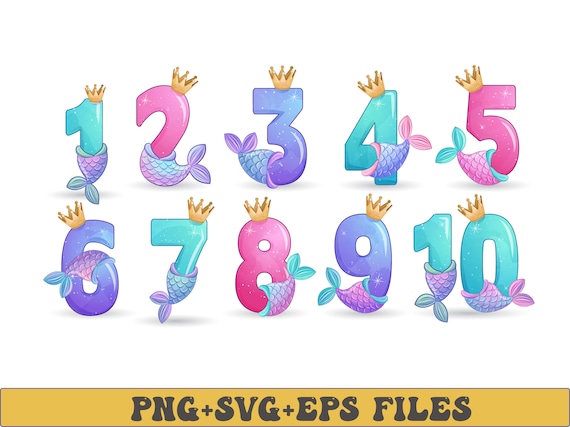 Mermaid Birthday Numbers SVG, PNG, EPS Bundle
