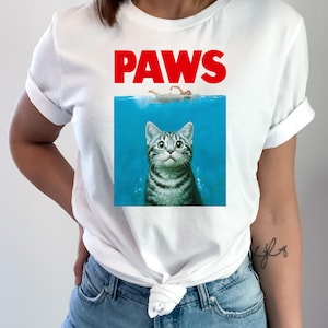 Paws Kitten Jaws T-Shirt, Cute Cat Fun T Shirt Gift For Funny Cat Lover Shirt, Meowy Cat Shirt, Paws Cat and Funny Cat Lover Parody T-shirt