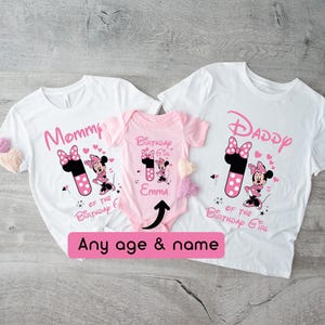 Disney Birthday Girl Shirts, Custom Name and Age T-Shirt, First Birthday Outfit, Family Minnie Birthday Patry Tee, Matching Minnie Outfit