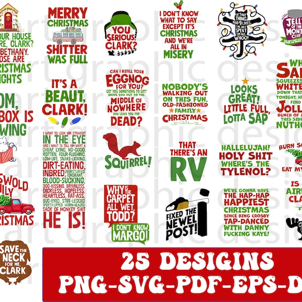 Lot SVG de films de vacances de Noël : citations drôles de Griswold (25 fichiers)