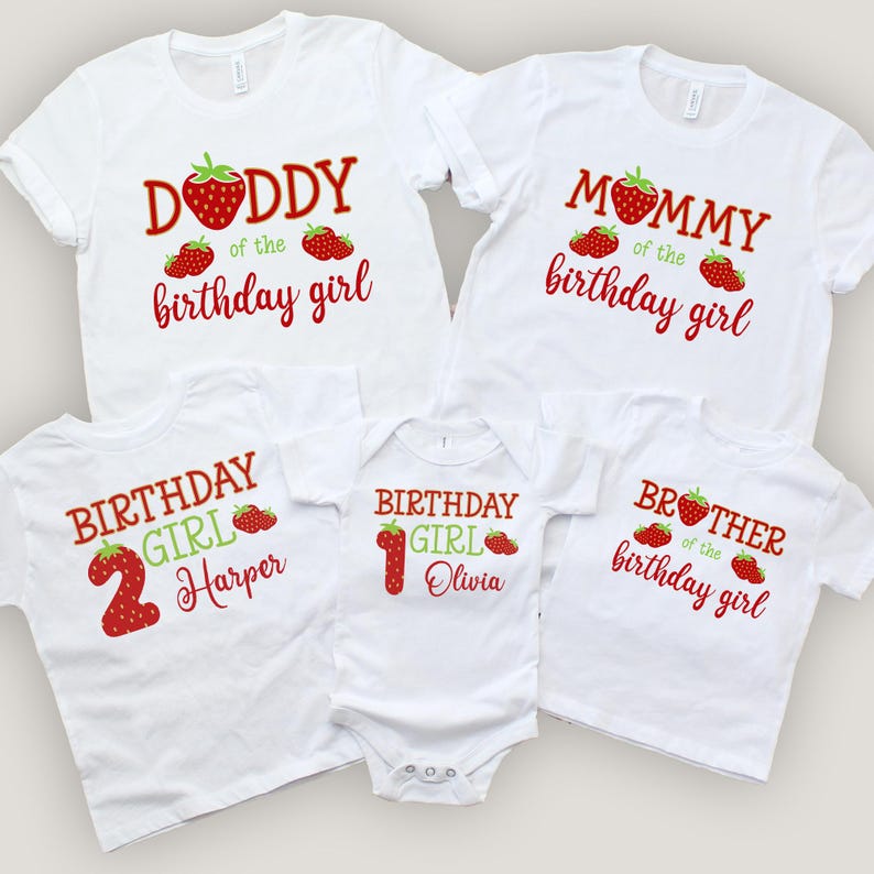 Custom Strawberry Birthday Shirt: Family Matching Party Tee image 3