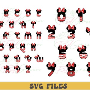 May include: Black and red alphabet and numbers with a polka dot pattern and a bow on top.  SVG FILES.