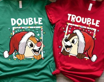 Double Trouble Funny Couple Christmas Shirt, Christmas Disney Family Vacation T-shirt, Chipmunks Gifts, Christmas Tree Farm
