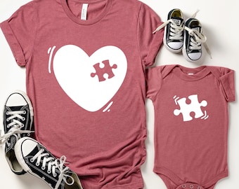Mom and Baby Matching Shirts, Heart Puzzle and Piece TShirt, Mother Daughter Outfit, Mommy and Me Tees, Boy Mom T-Shirt, Mother's Day Gift