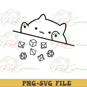 Puede incluir: Un dibujo en blanco y negro de un gato con una expresión de sorpresa, mirando por encima de una pila de dados. El gato está dibujado en un estilo simple y de dibujos animados.