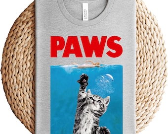 Paws Kitten Jaws T-Shirt: Funny Cat Lover Parody Tee