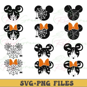 Halloween Bundle, Mickey Minnie Kopf, Schloss, Geist, Fledermaus, Spinne, svg und png Formate, Schnitt, Cricut, Silhouette, Instant Download