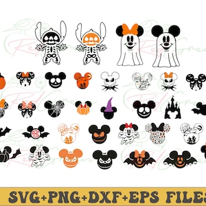 Halloween Bundle, Mickey Minnie Head, Castle, Ghost, Bat, Spider, Svg and Png Formats, Cut, Cricut, Silhouette, Instant Download