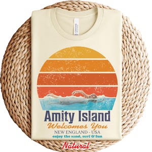 Amity Island T shirt - 70s Retro Movies - Sharks, Vintage Movie Tee, Retro Graphic Tee, Beach Vacation Shirt Vintage
