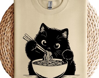 Noodle Cat Shirt, Cat Sweatshirt, Ramen Cat Shirt, Cat Mom Shirt, Cat Tee, Cat Lover Shirt, Animal Lover Tee, Cat Lovers Tee, Gift for Mom