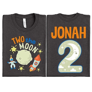 Two The Moon Toddler Birthday Shirt, Second Birthday Shirt, Space Rocket Moon 2nd Birthday Shirt, Boys Girls Personalized Name Shirt
