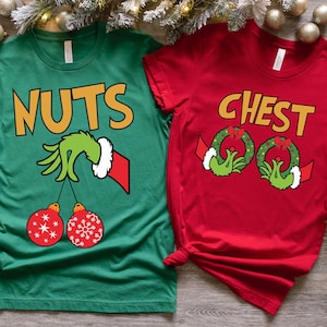 Funny Couples Christmas T-Shirt: Chest and Nuts Holiday Humor