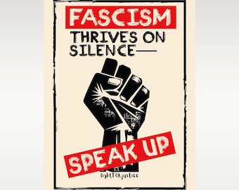 Anti-Fascism Speak Up Poster: Linocut Style Art (PNG, SVG)