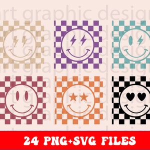 Kariert SVG und Png | Kariertes Muster SVG | Glückliches Gesicht | Trendy Png Blitz Blitzschlag Ästhetische geschnittene geschnittene Datei