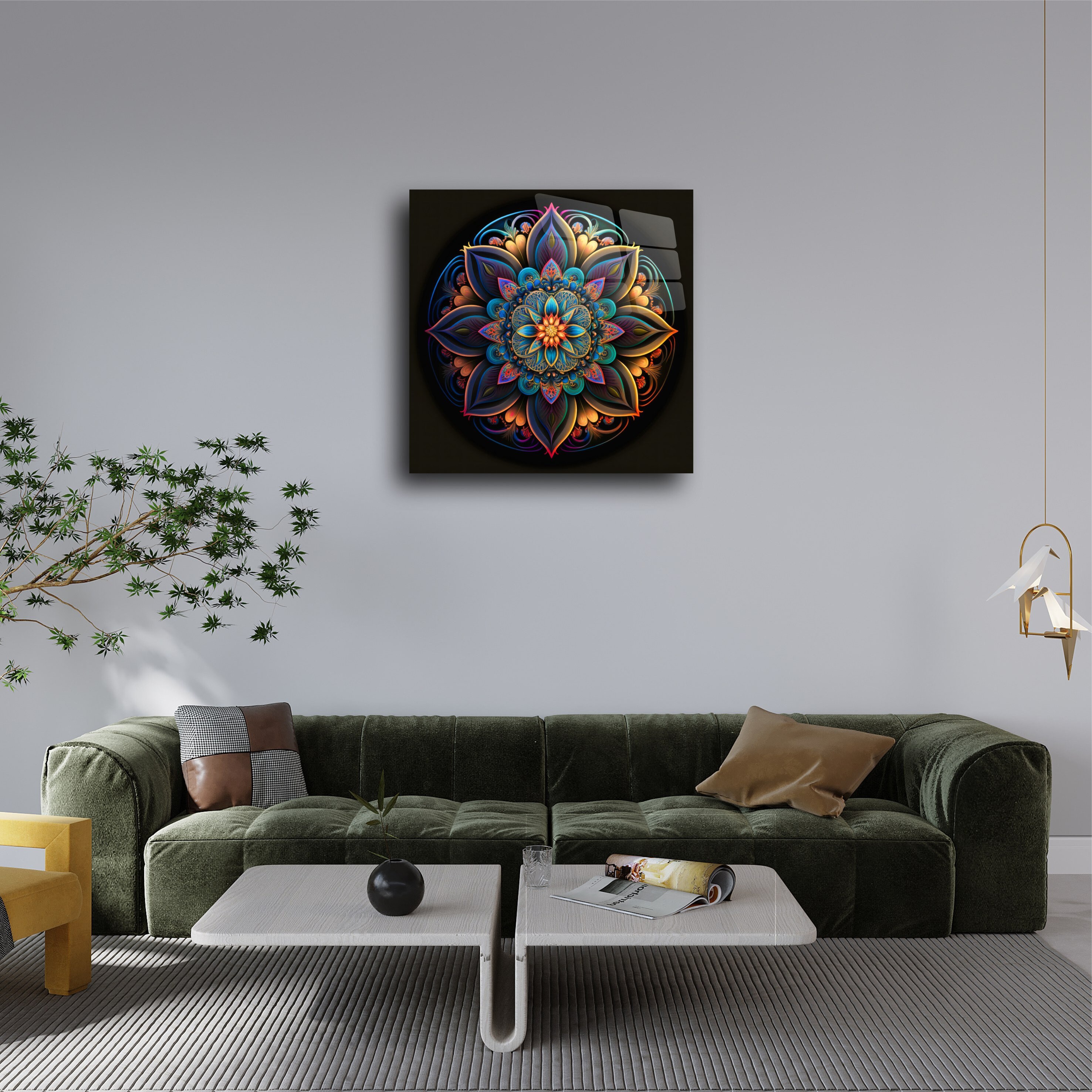 Colorful Sacred Geometry Mandala Designed Glass Wall Art Decor, Yoga ...