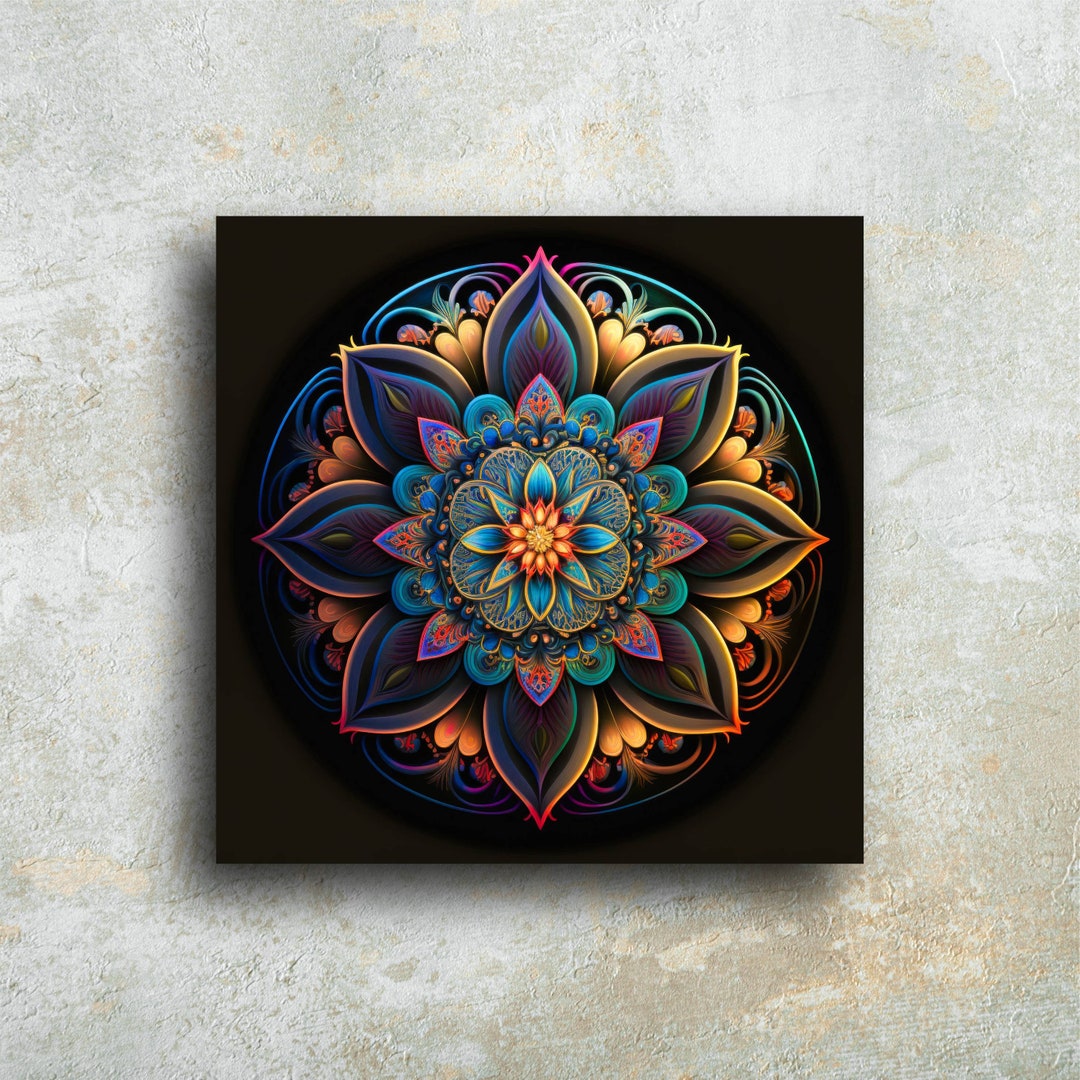 Colorful Sacred Geometry Mandala Designed Glass Wall Art Decor, Yoga ...