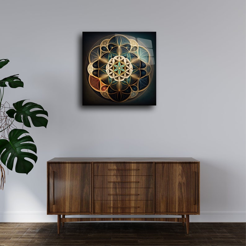 Sacred Geometry Art Modern Tempered Glass Wall Hanging Decor Art Sri