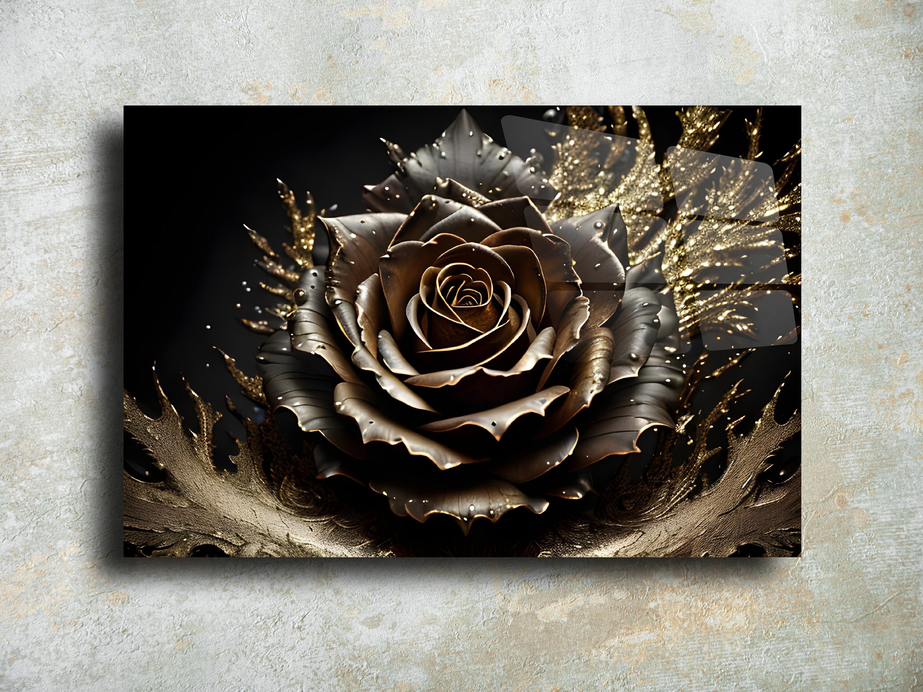 Golden Rose Picture Floral Image Photo Modern Glass Wall - Etsy