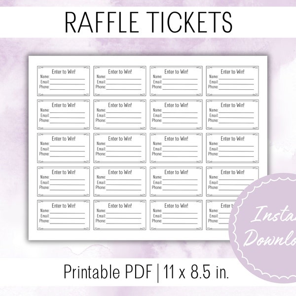 Printable Raffle Tickets Etsy