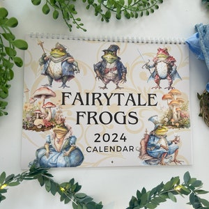 Fairytale Frogs 2024 Calendar, hanging wall calendar, monthly calendar, frog lover gift, Cottagecore, office gift, nerdy gift, nature lover