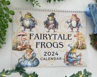 Fairytale Frogs 2024 Calendar, hanging wall calendar, monthly calendar, frog lover gift, Cottagecore, office gift, nerdy gift, nature lover