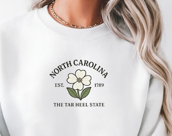 Shirt staat met bloemen staat North Carolina | T-shirt met grafische kornoelje | De staatsherinnering van de teerhiel | T-shirt in vintage stijl NC | Cadeau Noord-Carolina