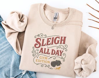 Schlitten den Tag Gym Edition Sweatshirt, Weihnachten Fitness Crewneck, lustiges Urlaub Workout Design