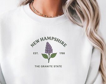 New Hampshire State Shirt | Granite State Crewneck | New Hampshire Purple Lilac Flower | State Pride Sweater | New Hampshire Gift