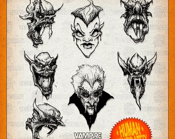 Lot SVG VAMPIRES | 7 personnages de vampire Halloween clipart svg vecteur téléchargement numérique t-shirts sweat-shirts tasses autocollants planches à roulettes, etc.