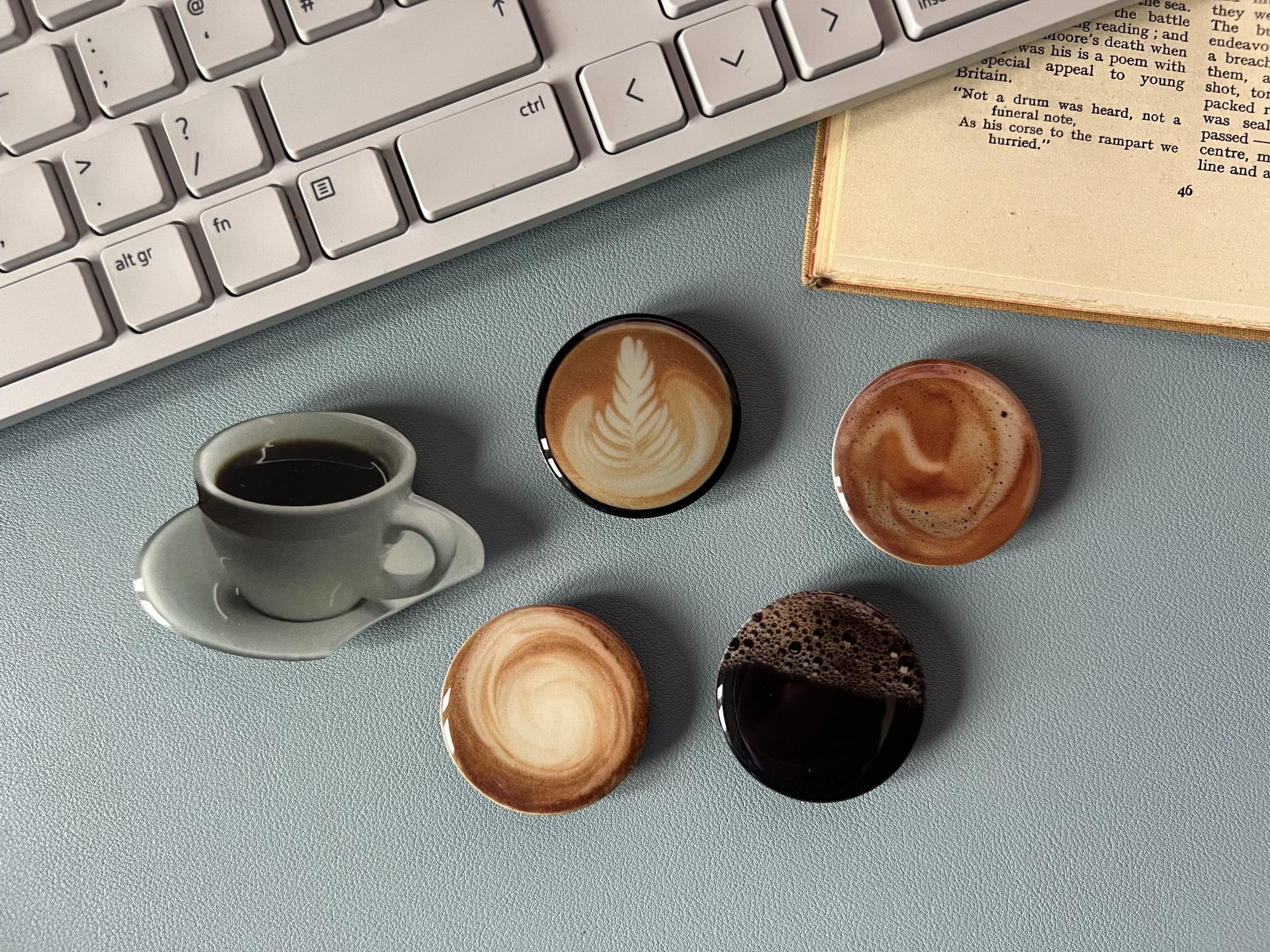 RESTOCKED MAGNETIC OPTIONS Coffee Phone Grip Smartphones Secure Hold Stand|Gift Unique|Phone Stand Mount|Kindle Holder Latte| Cup Phone