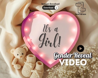 Girl Gender Reveal Video | Instant Download Baby Announcement | Boho Spring Floral Pink Reveal Heart Gender Reveal Digital Video