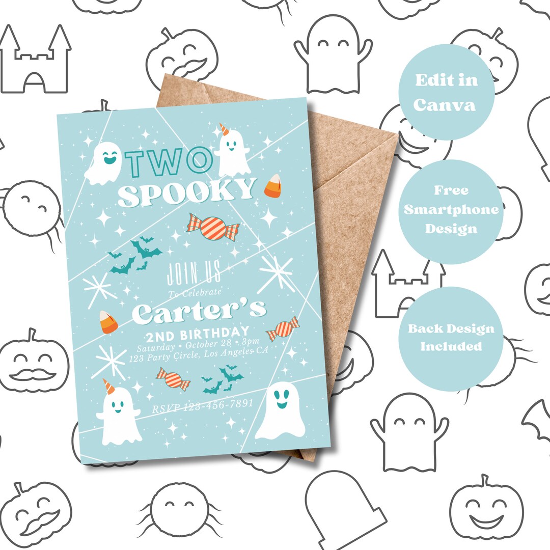 Two Spooky Birthday Party Invitation Halloween Second Birthday - Etsy